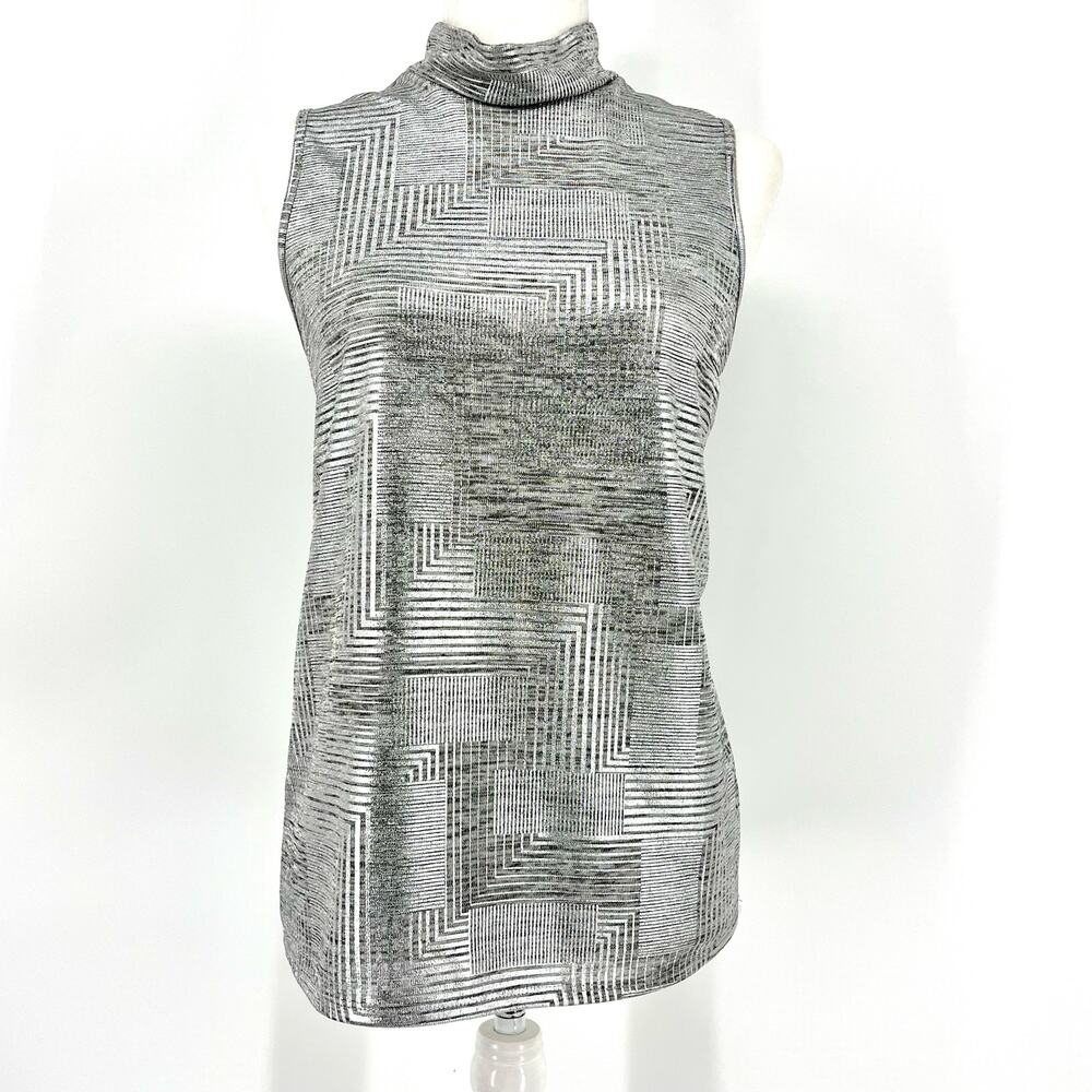 Silver mock neck sleeveless metallic top (6)